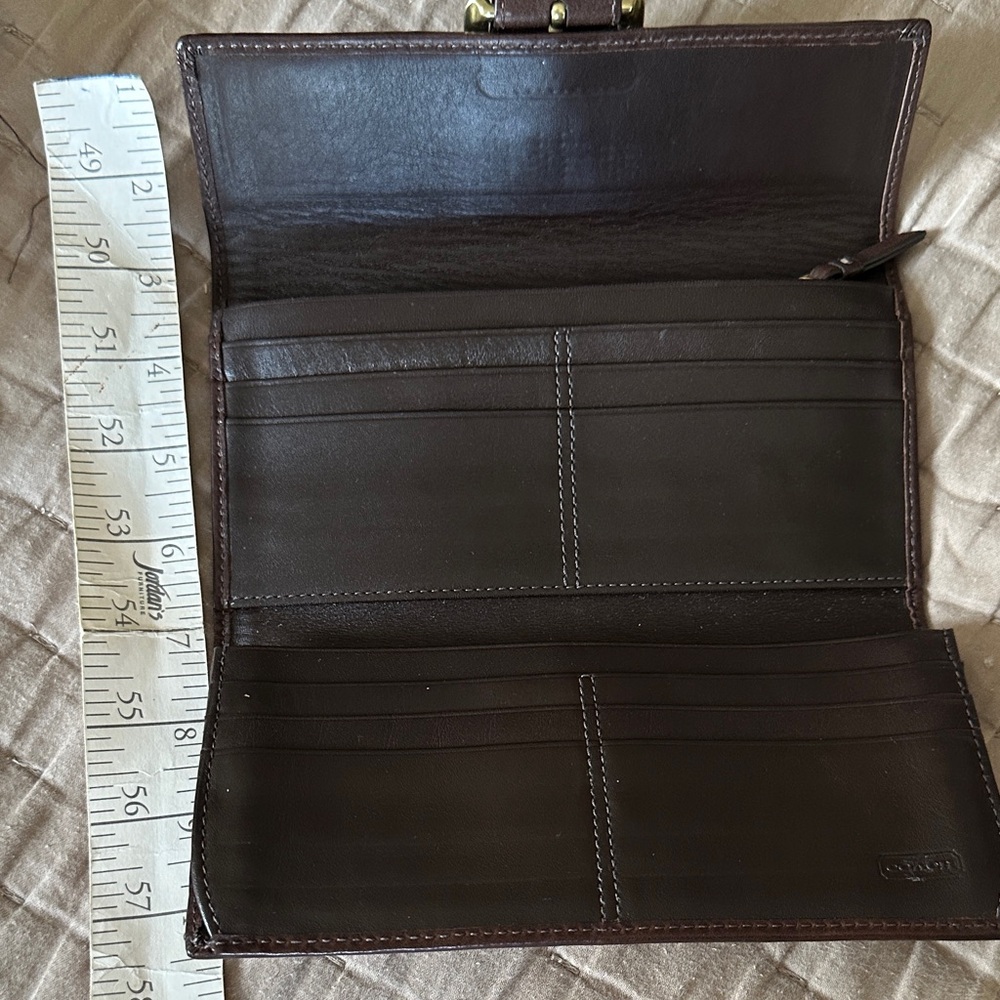 Coach Canvas Wallet in Cream and Brown with Buckle Accent - Picture 2 of 9